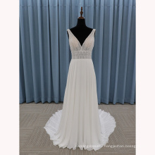 New Modern V-neck Long Sleeve Tulle Fabric Ladies Elegant Lace civil wedding dress